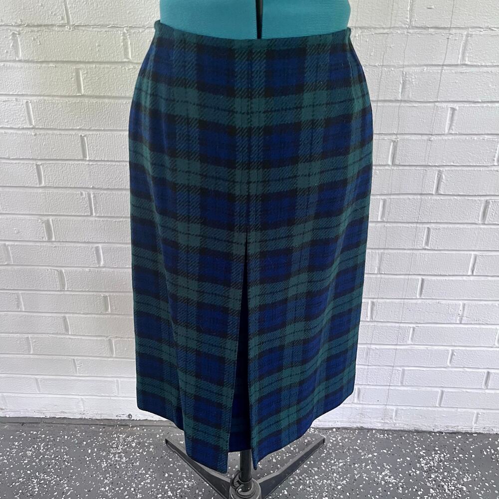 Vintage 70s Pendleton green and blue plaid skirt